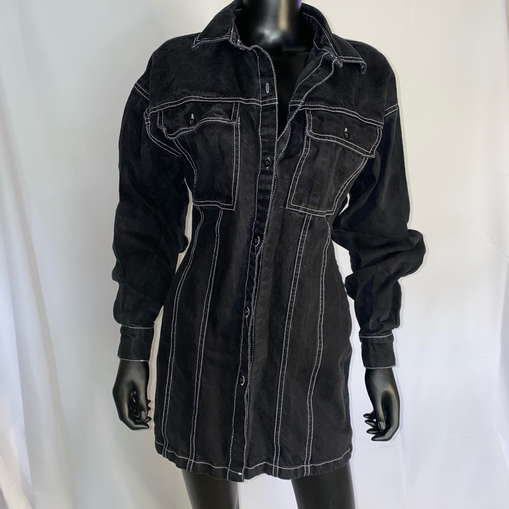 Chic Denim Contrast Stitch Mini Dress